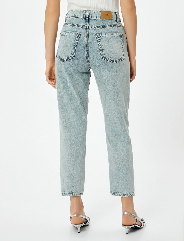 Yüksek Bel İspanyol Paça Düğmeli Slim Fit Cepli Kot Pantolon - Flare Jeans - Görsel 4