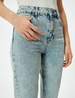 Yüksek Bel İspanyol Paça Düğmeli Slim Fit Cepli Kot Pantolon - Flare Jeans - Görsel 5