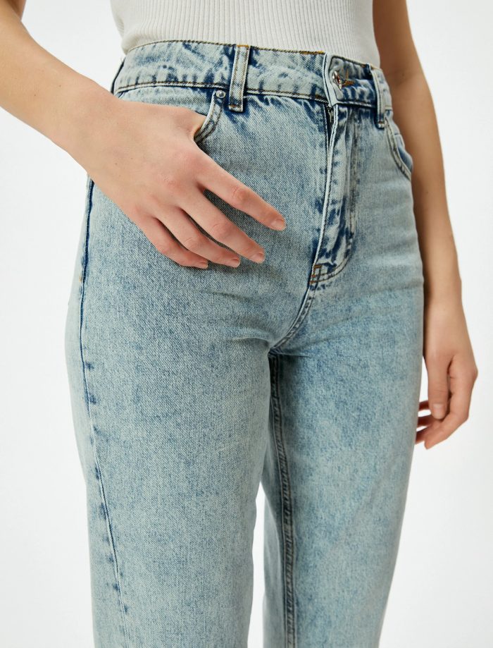 Yüksek Bel İspanyol Paça Düğmeli Slim Fit Cepli Kot Pantolon - Flare Jeans - Görsel 5