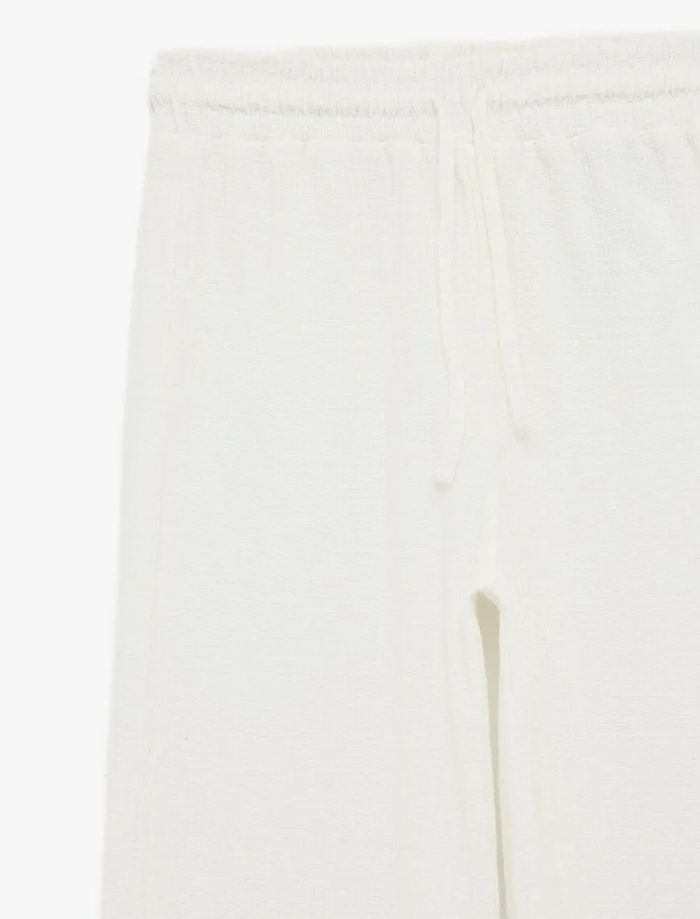 Yüksek Bel Rahat Kalıp Geniş Paça Beli Bağcıklı Pantolon - Görsel 5